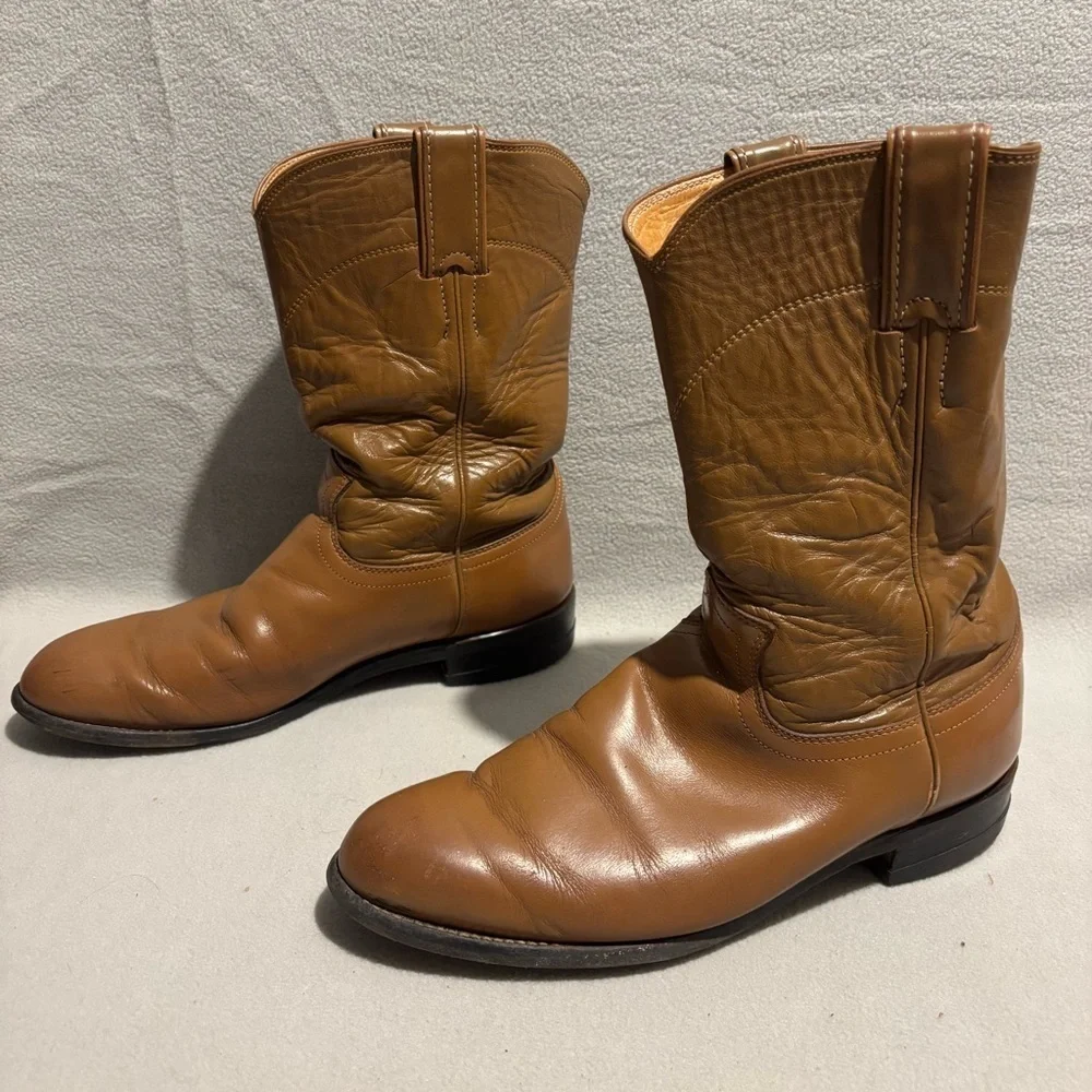 Justin Basic Roper Tan Boots size 7.5 C style L3884